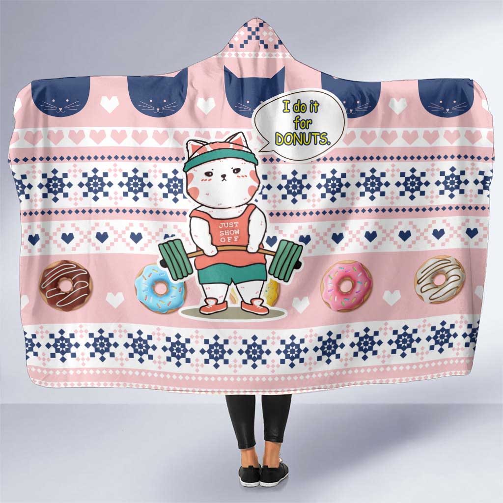 Cat I Do It For Donuts Christmas Hooded Blanket Xmas Holiday Patterns - Wonder Print Shop