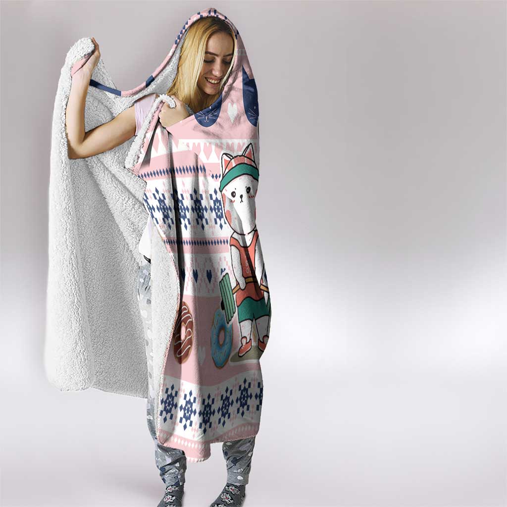 Cat I Do It For Donuts Christmas Hooded Blanket Xmas Holiday Patterns - Wonder Print Shop