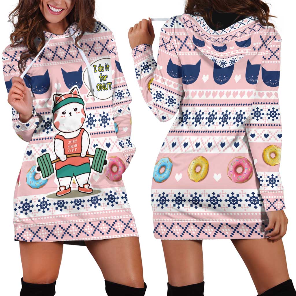 Cat I Do It For Donuts Christmas Hoodie Dress Xmas Holiday Patterns - Wonder Print Shop