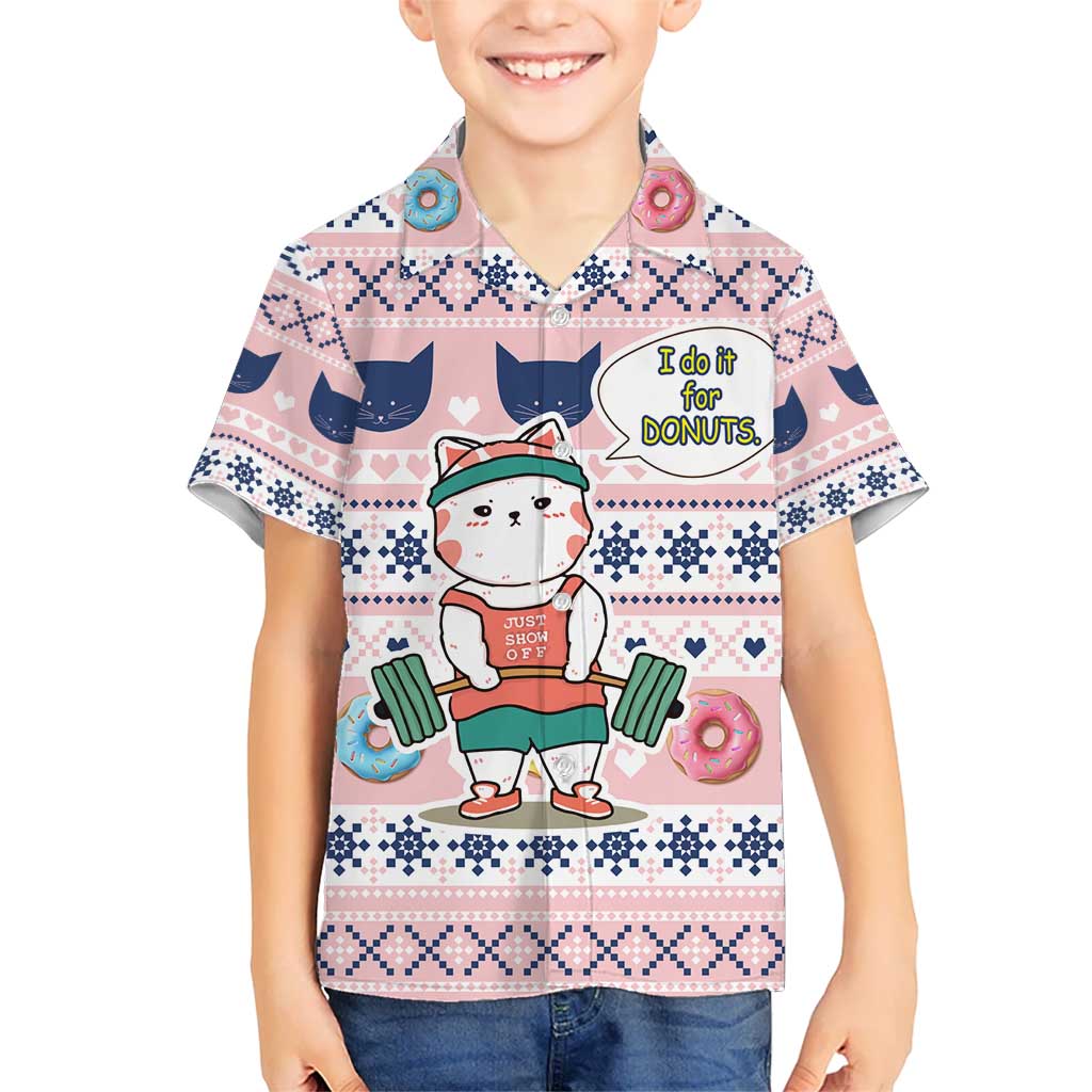 Cat I Do It For Donuts Christmas Kid Hawaiian Shirt Xmas Holiday Patterns - Wonder Print Shop