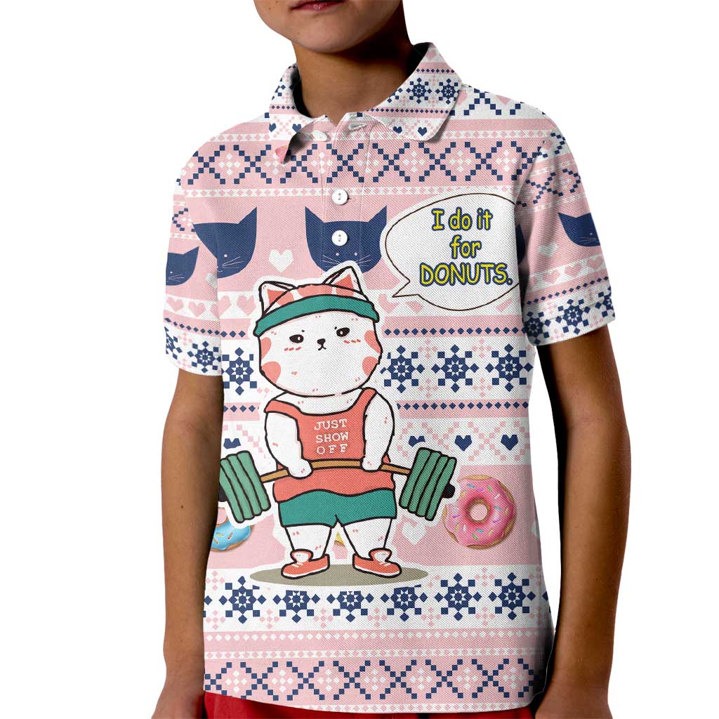 Cat I Do It For Donuts Christmas Kid Polo Shirt Xmas Holiday Patterns - Wonder Print Shop