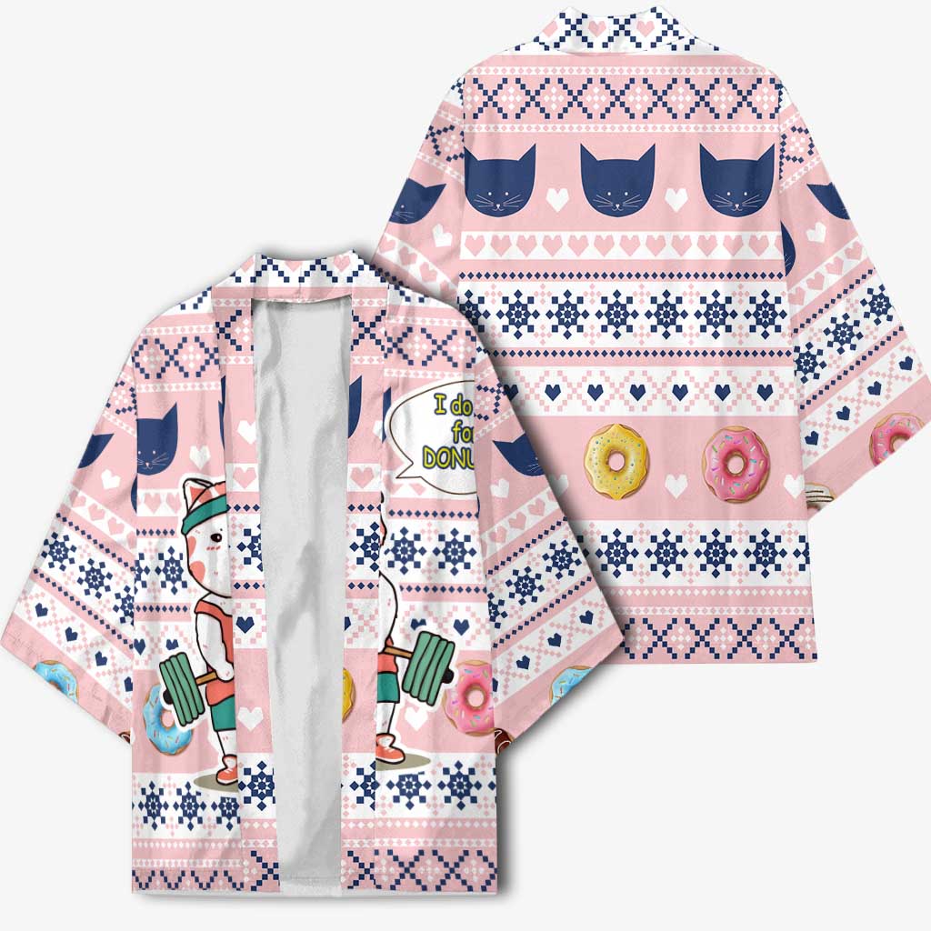 Cat I Do It For Donuts Christmas Kimono Xmas Holiday Patterns - Wonder Print Shop