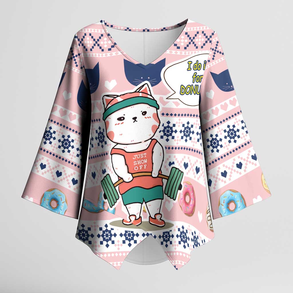 Cat I Do It For Donuts Christmas Kimono Sleeve Blouse Xmas Holiday Patterns - Wonder Print Shop
