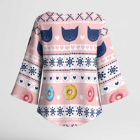 Cat I Do It For Donuts Christmas Kimono Sleeve Blouse Xmas Holiday Patterns - Wonder Print Shop