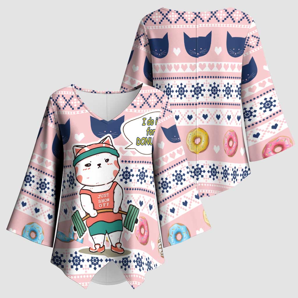 Cat I Do It For Donuts Christmas Kimono Sleeve Blouse Xmas Holiday Patterns - Wonder Print Shop