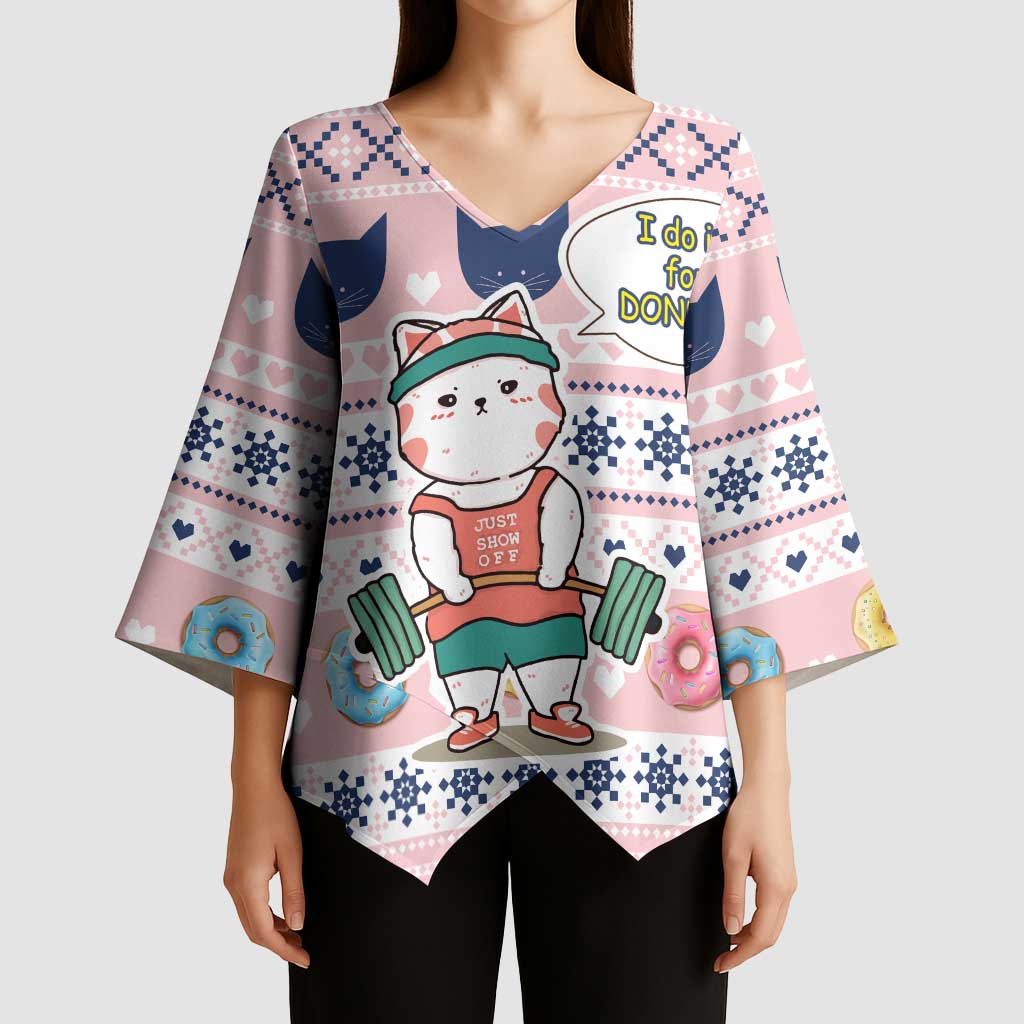Cat I Do It For Donuts Christmas Kimono Sleeve Blouse Xmas Holiday Patterns - Wonder Print Shop