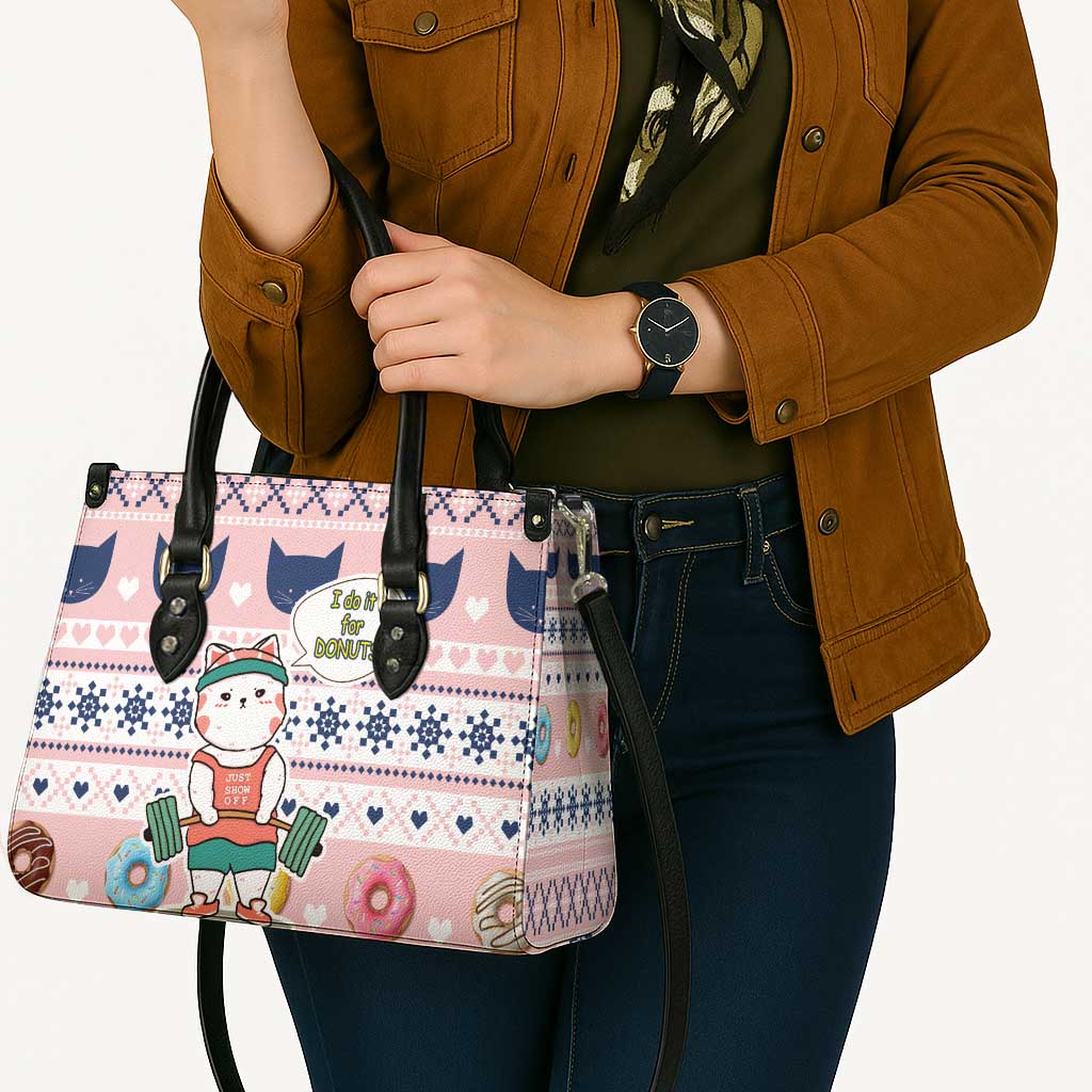 Cat I Do It For Donuts Christmas Leather Bag Xmas Holiday Patterns - Wonder Print Shop