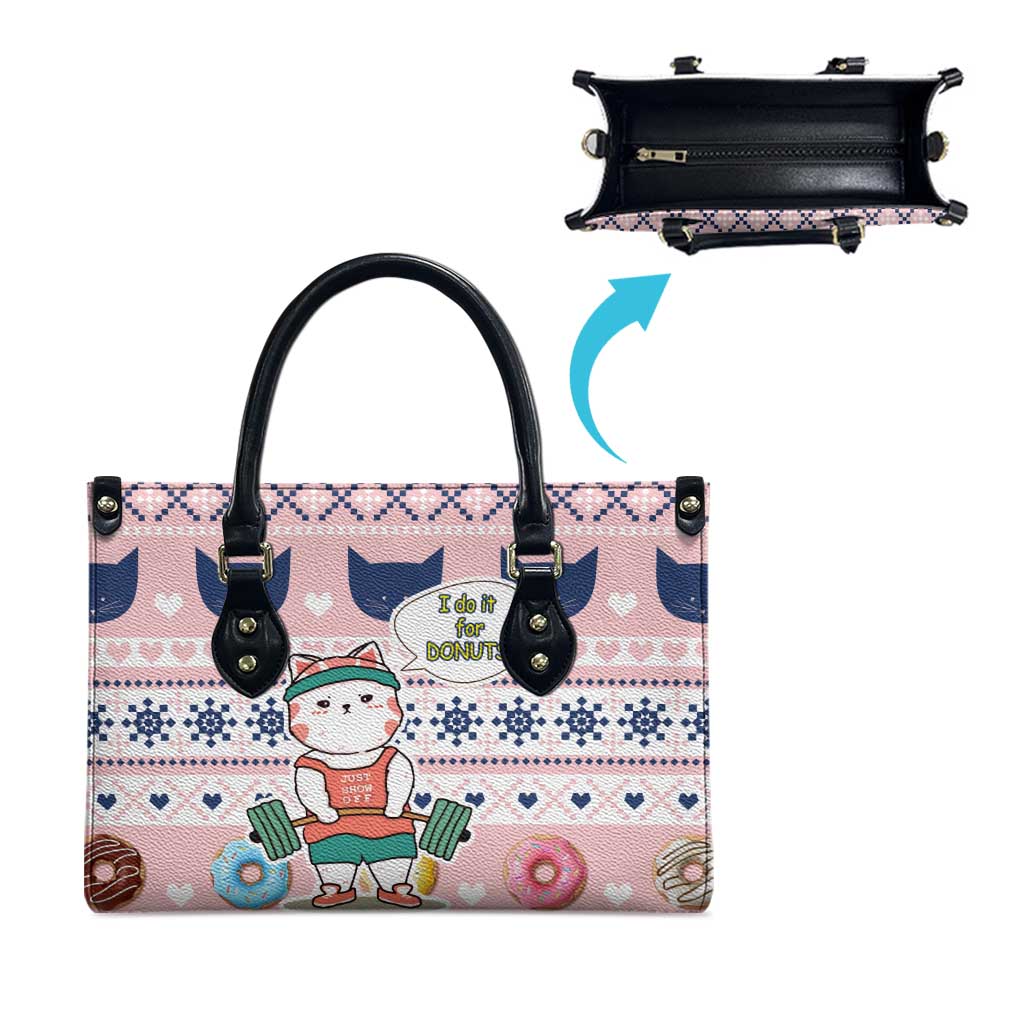 Cat I Do It For Donuts Christmas Leather Bag Xmas Holiday Patterns - Wonder Print Shop