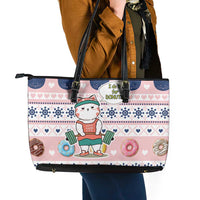 Cat I Do It For Donuts Christmas Leather Tote Bag Xmas Holiday Patterns - Wonder Print Shop