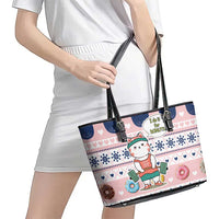 Cat I Do It For Donuts Christmas Leather Tote Bag Xmas Holiday Patterns - Wonder Print Shop