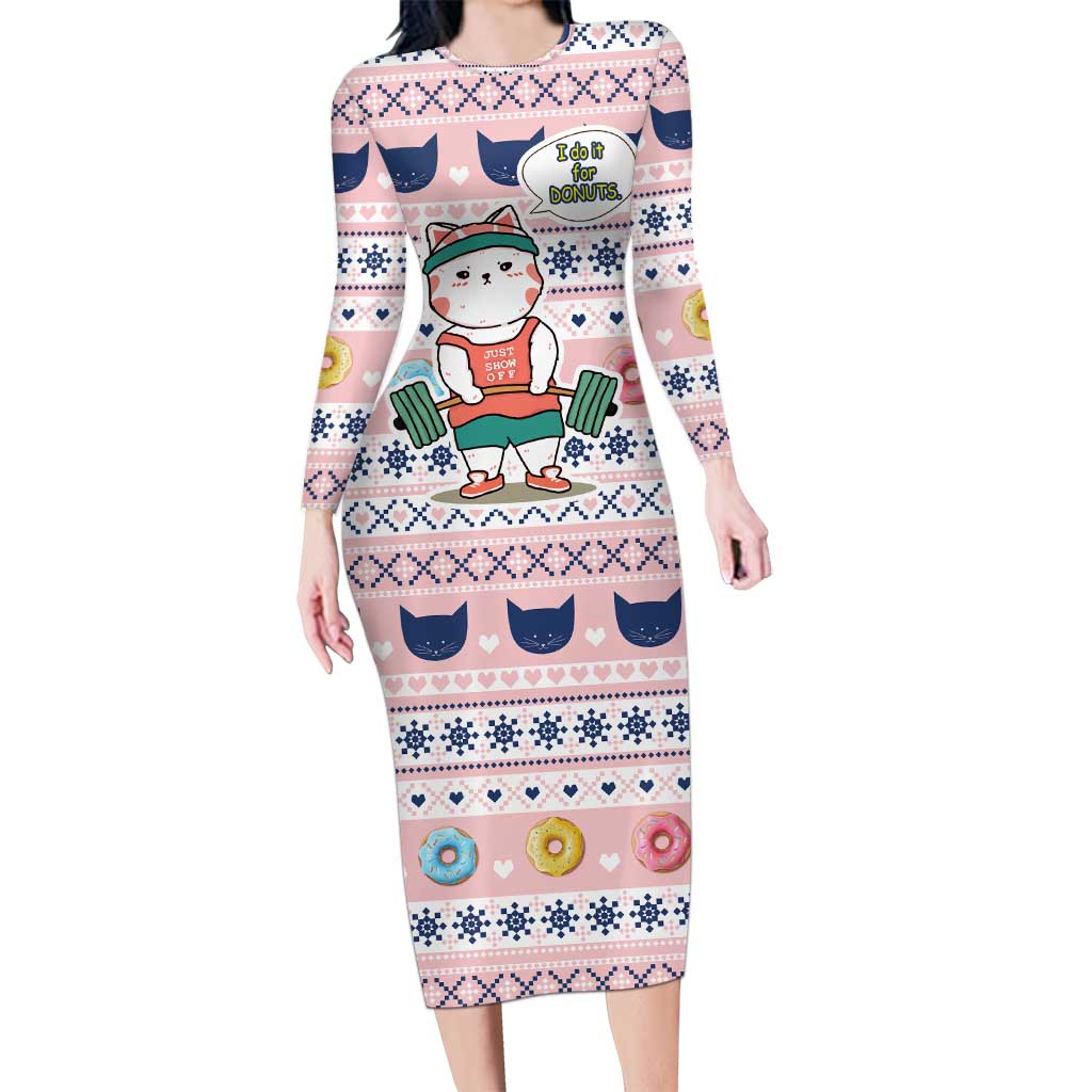 Cat I Do It For Donuts Christmas Long Sleeve Bodycon Dress Xmas Holiday Patterns - Wonder Print Shop
