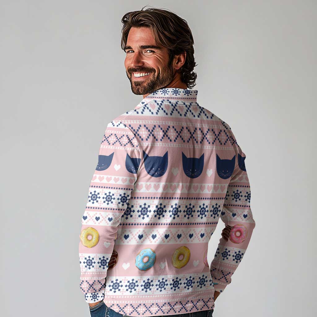 Cat I Do It For Donuts Christmas Long Sleeve Polo Shirt Xmas Holiday Patterns - Wonder Print Shop