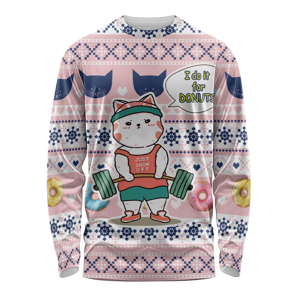 Cat I Do It For Donuts Christmas Long Sleeve Shirt Xmas Holiday Patterns - Wonder Print Shop