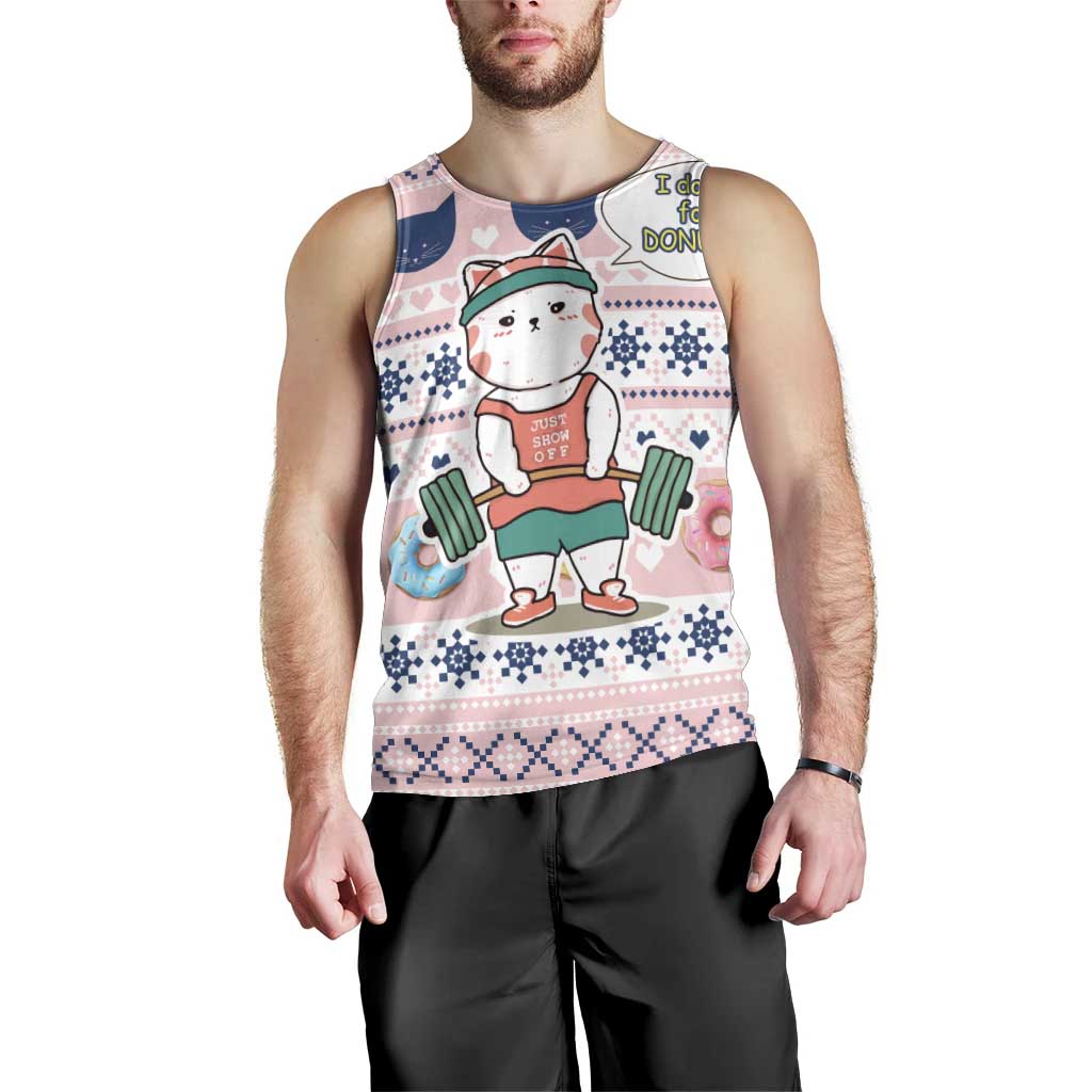 Cat I Do It For Donuts Christmas Men Tank Top Xmas Holiday Patterns - Wonder Print Shop