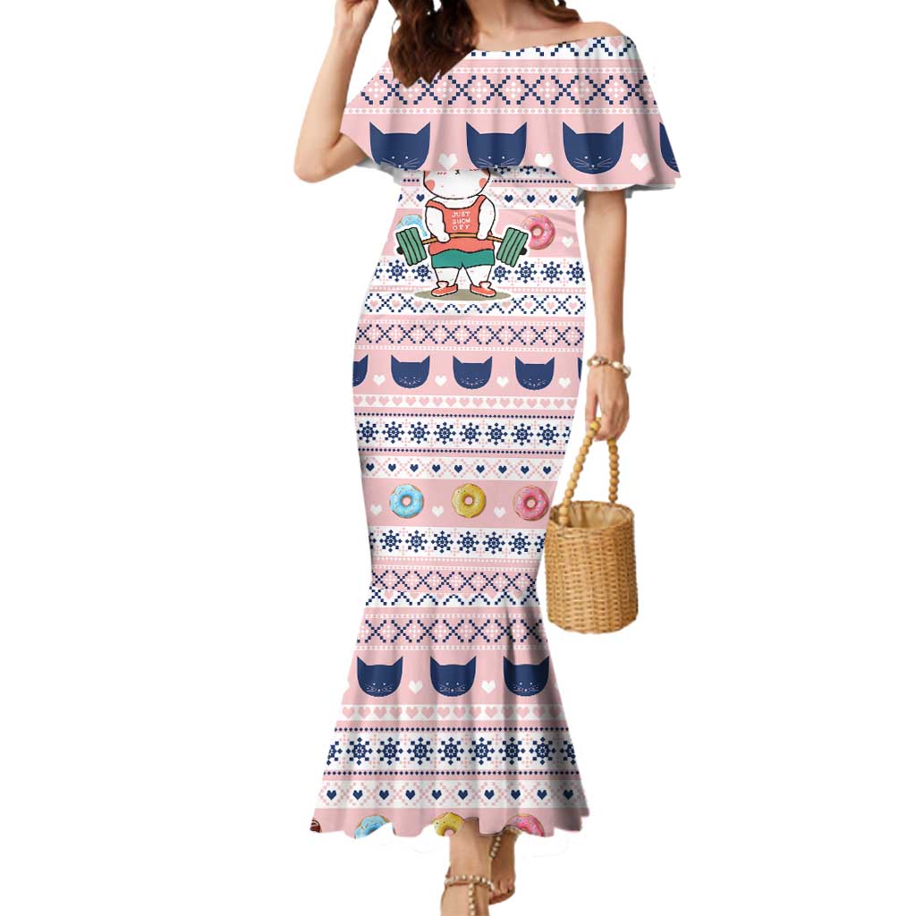 Cat I Do It For Donuts Christmas Mermaid Dress Xmas Holiday Patterns - Wonder Print Shop