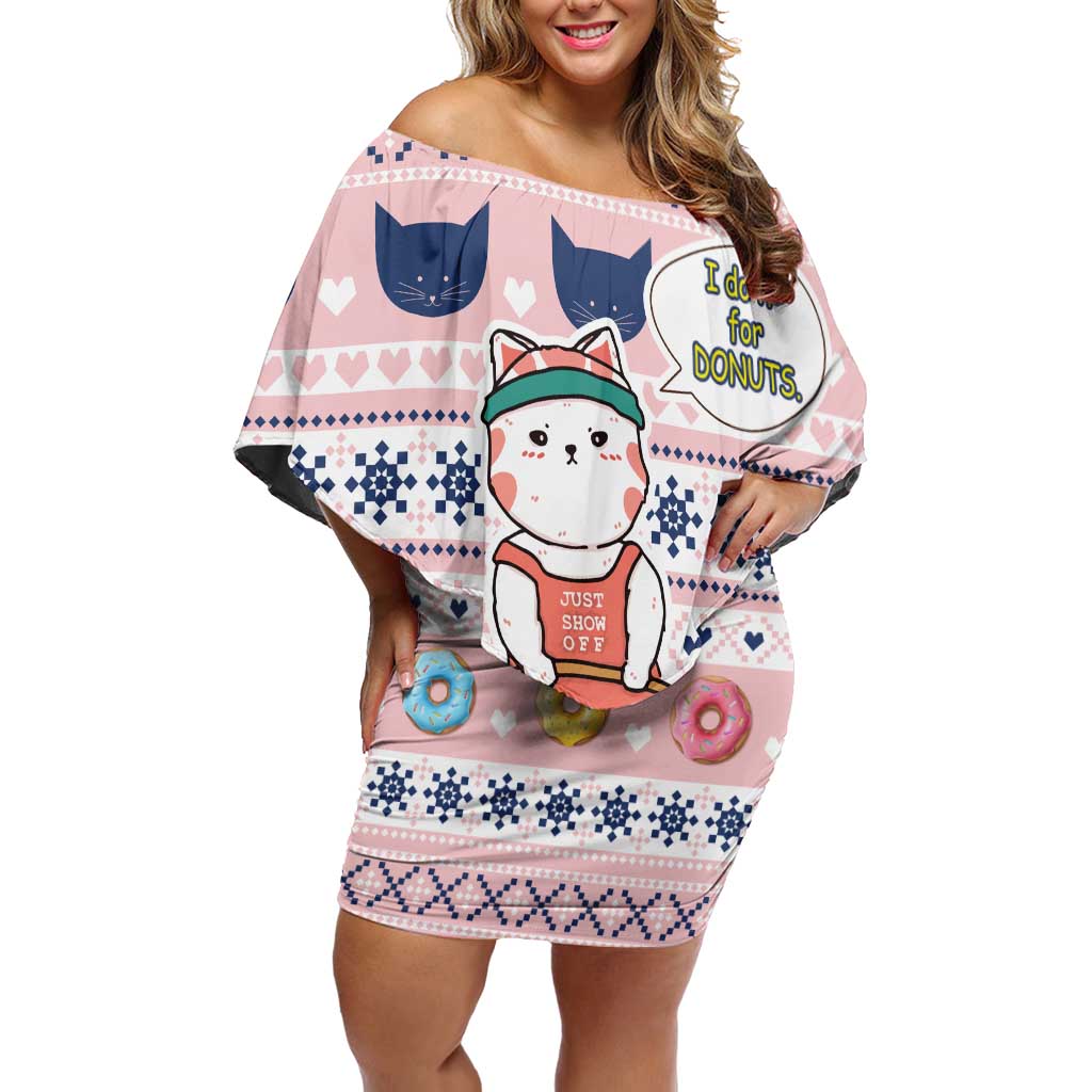 Cat I Do It For Donuts Christmas Off Shoulder Short Dress Xmas Holiday Patterns - Wonder Print Shop