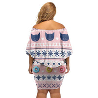 Cat I Do It For Donuts Christmas Off Shoulder Short Dress Xmas Holiday Patterns - Wonder Print Shop