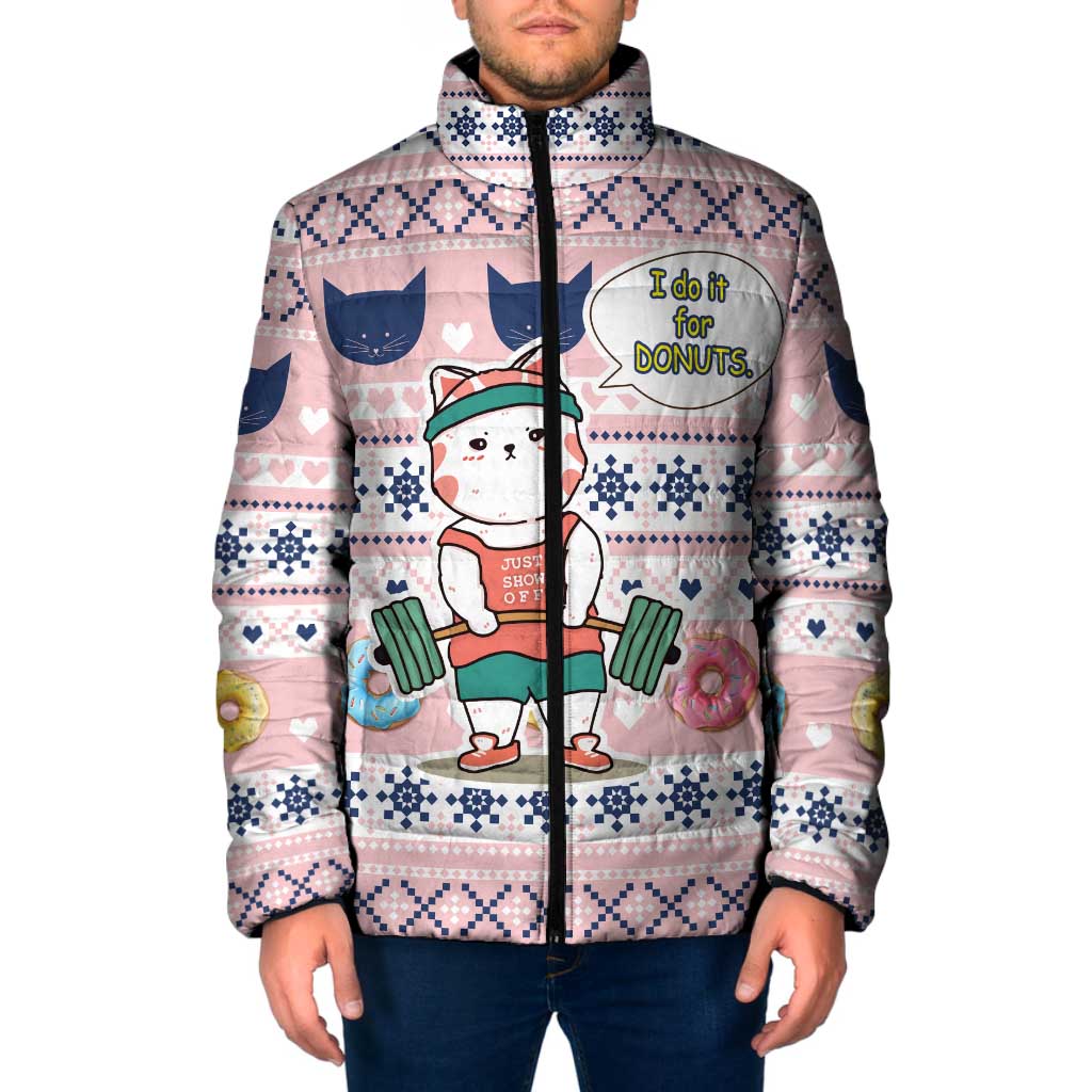 Cat I Do It For Donuts Christmas Padded Jacket Xmas Holiday Patterns - Wonder Print Shop