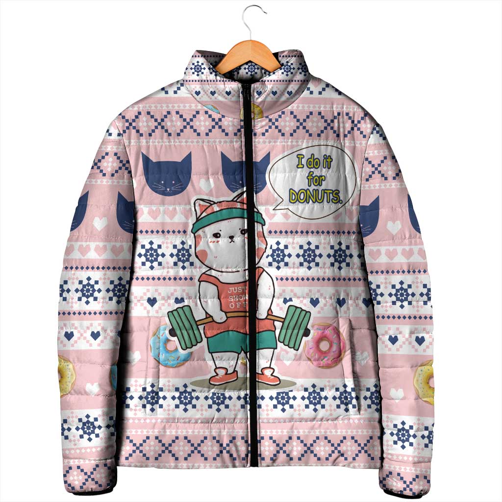 Cat I Do It For Donuts Christmas Padded Jacket Xmas Holiday Patterns - Wonder Print Shop