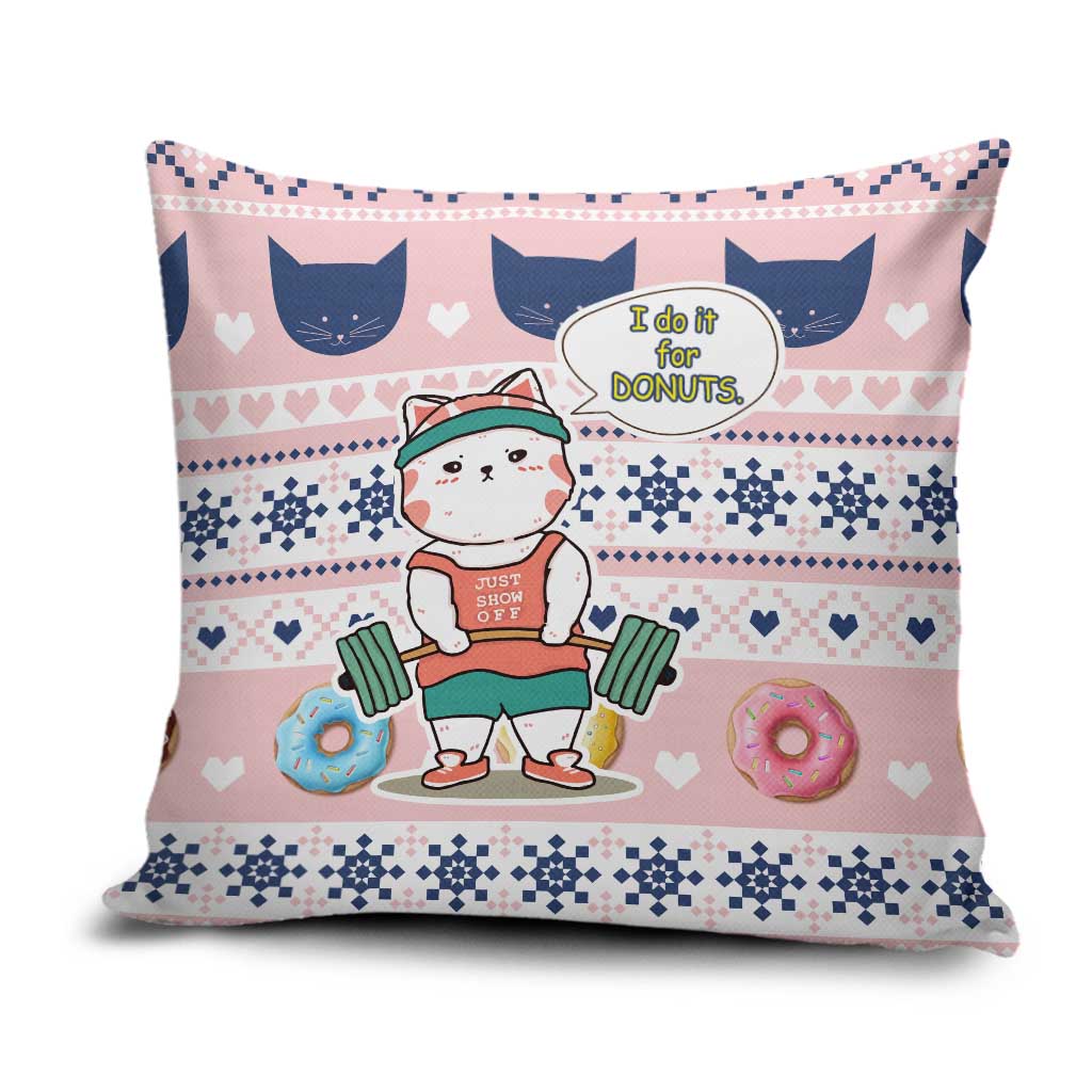 Cat I Do It For Donuts Christmas Pillow Cover Xmas Holiday Patterns - Wonder Print Shop