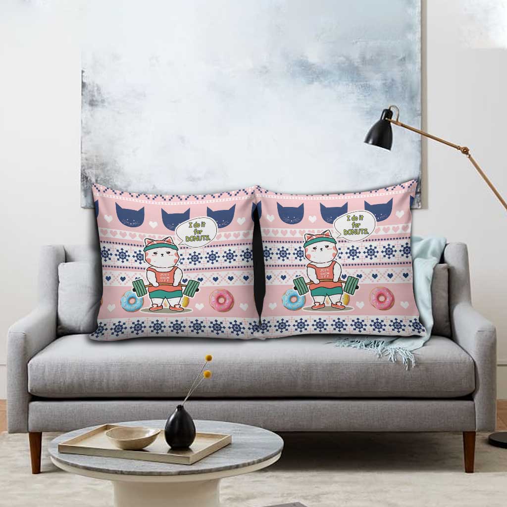 Cat I Do It For Donuts Christmas Pillow Cover Xmas Holiday Patterns - Wonder Print Shop