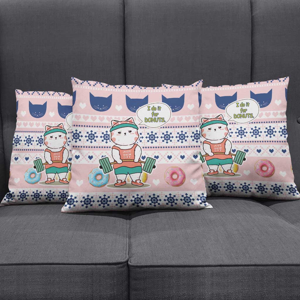 Cat I Do It For Donuts Christmas Pillow Cover Xmas Holiday Patterns - Wonder Print Shop