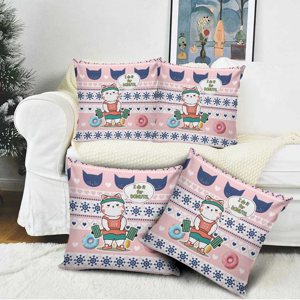 Cat I Do It For Donuts Christmas Pillow Cover Xmas Holiday Patterns - Wonder Print Shop