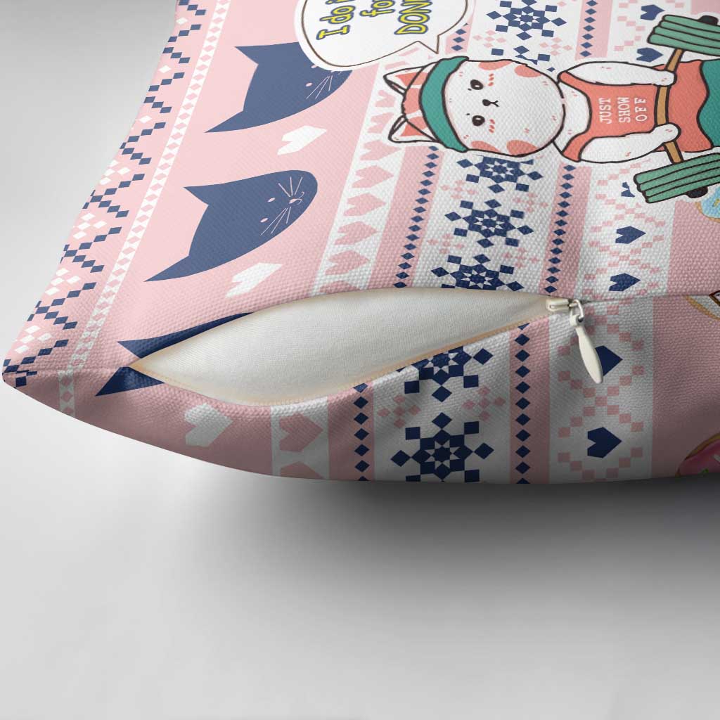 Cat I Do It For Donuts Christmas Pillow Cover Xmas Holiday Patterns - Wonder Print Shop