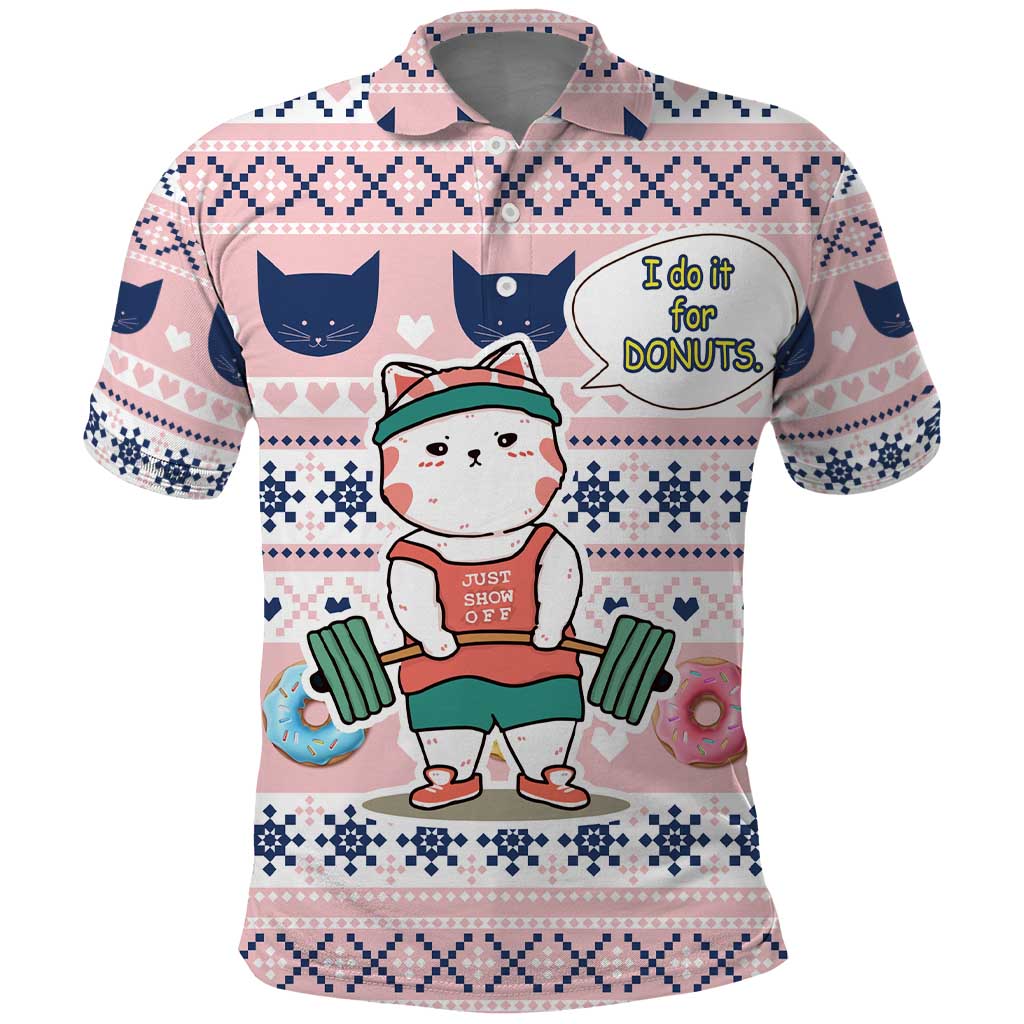 Cat I Do It For Donuts Christmas Polo Shirt Xmas Holiday Patterns - Wonder Print Shop