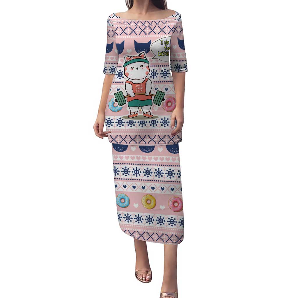 Cat I Do It For Donuts Christmas Puletasi Xmas Holiday Patterns - Wonder Print Shop