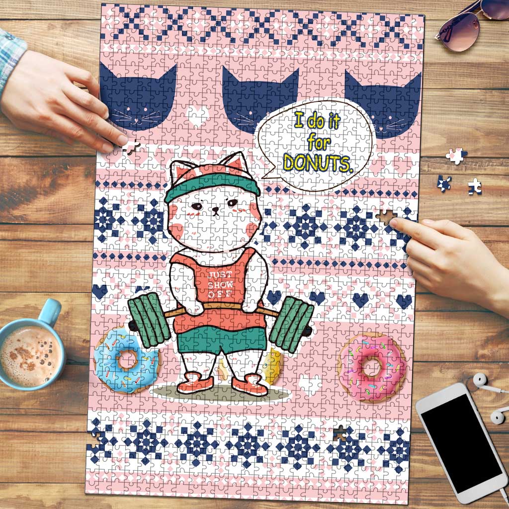 Cat I Do It For Donuts Christmas Puzzle Xmas Holiday Patterns - Wonder Print Shop
