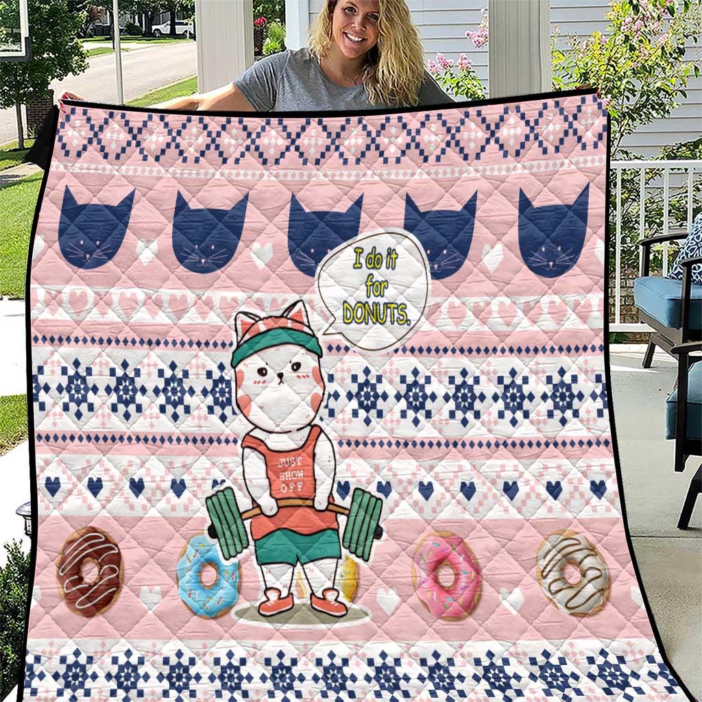 Cat I Do It For Donuts Christmas Quilt Xmas Holiday Patterns - Wonder Print Shop