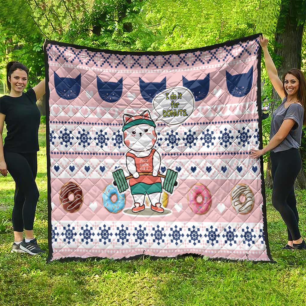 Cat I Do It For Donuts Christmas Quilt Xmas Holiday Patterns - Wonder Print Shop