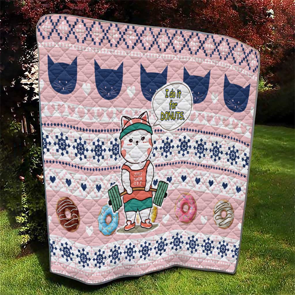 Cat I Do It For Donuts Christmas Quilt Xmas Holiday Patterns - Wonder Print Shop