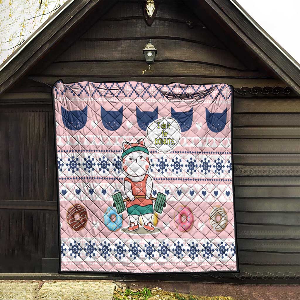 Cat I Do It For Donuts Christmas Quilt Xmas Holiday Patterns - Wonder Print Shop