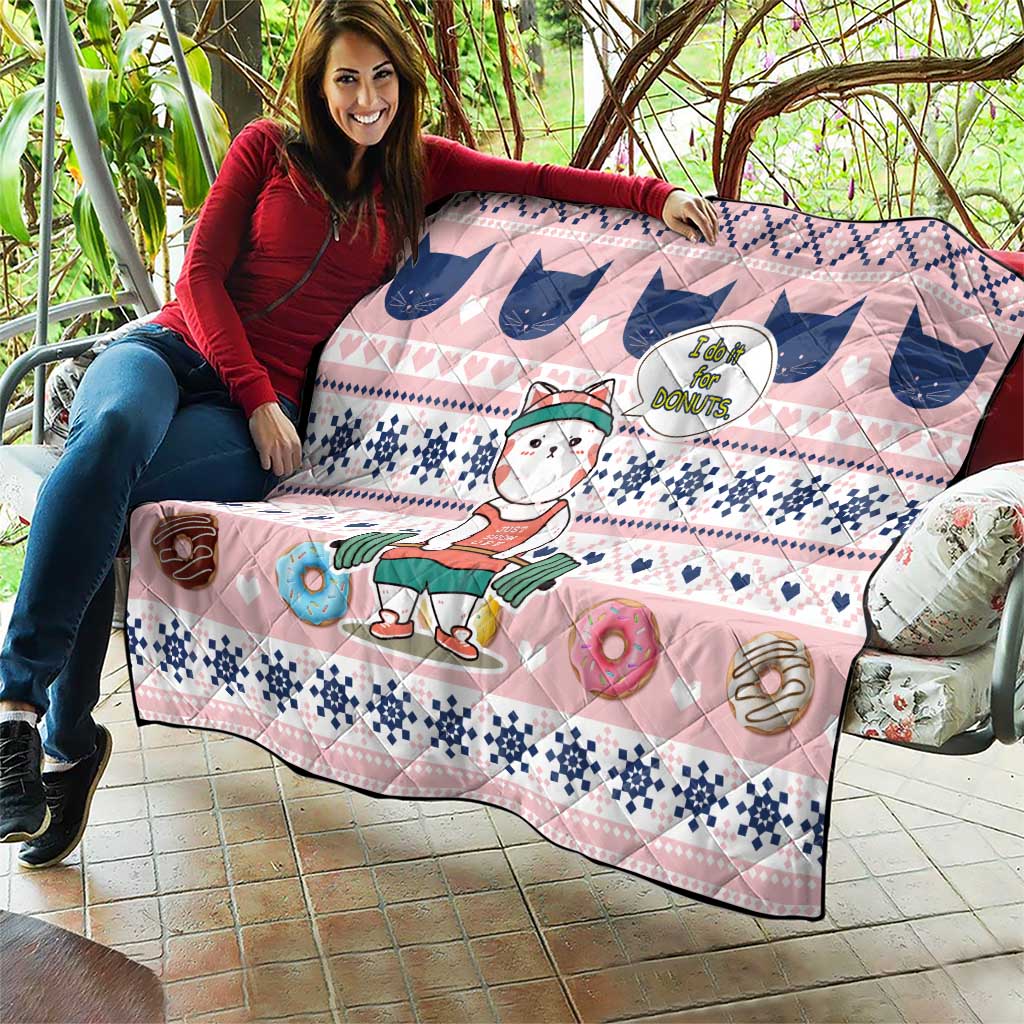 Cat I Do It For Donuts Christmas Quilt Xmas Holiday Patterns - Wonder Print Shop