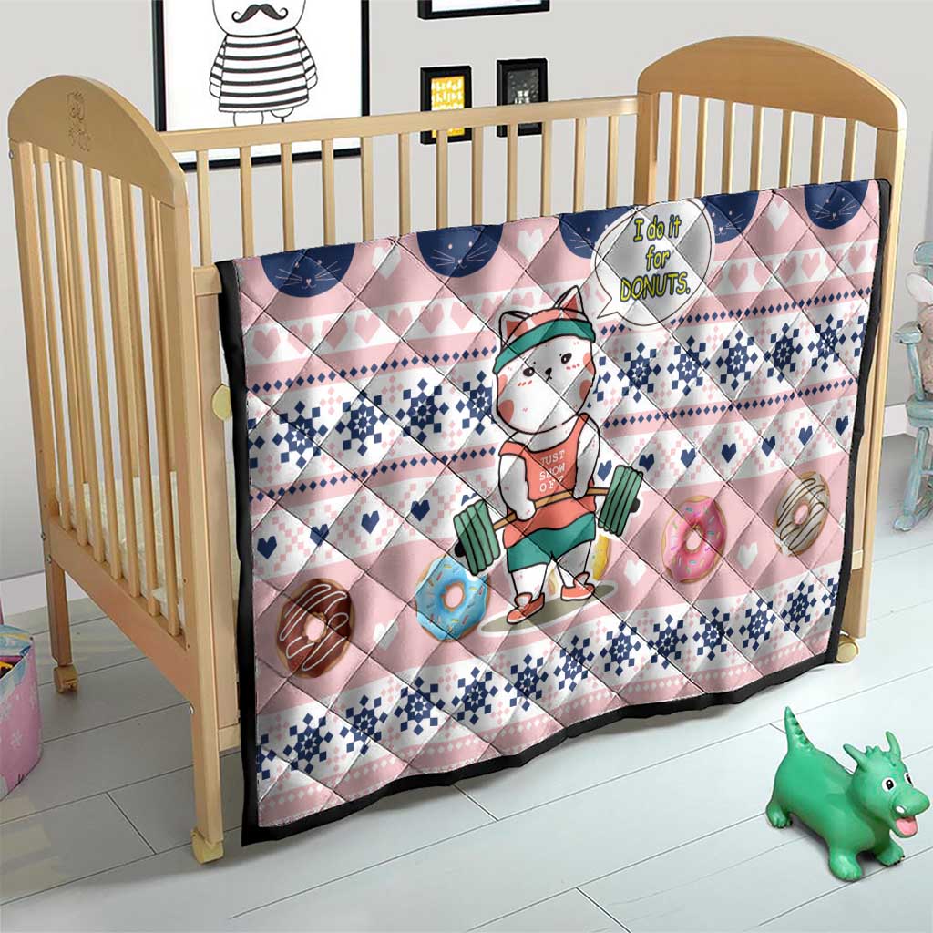 Cat I Do It For Donuts Christmas Quilt Xmas Holiday Patterns - Wonder Print Shop