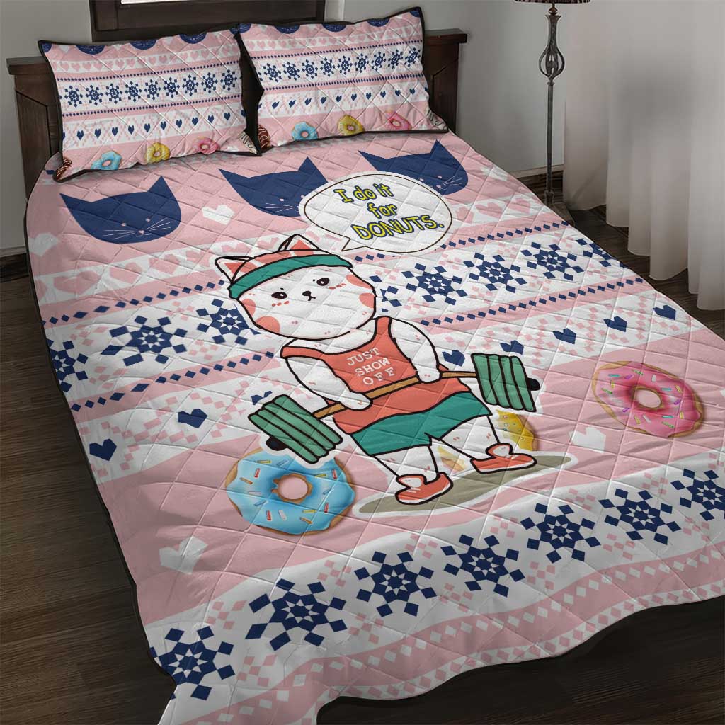 Cat I Do It For Donuts Christmas Quilt Bed Set Xmas Holiday Patterns - Wonder Print Shop