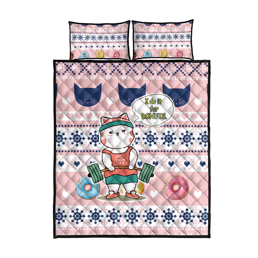 Cat I Do It For Donuts Christmas Quilt Bed Set Xmas Holiday Patterns - Wonder Print Shop