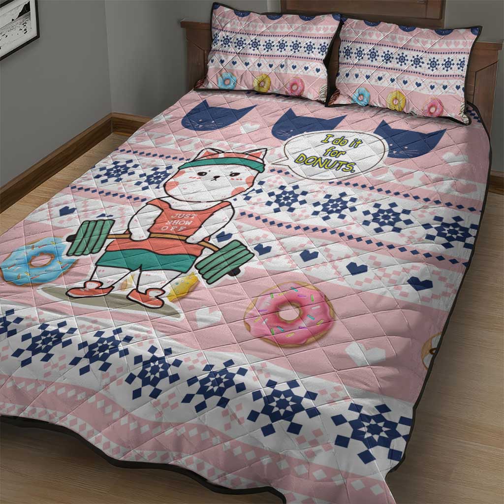 Cat I Do It For Donuts Christmas Quilt Bed Set Xmas Holiday Patterns - Wonder Print Shop