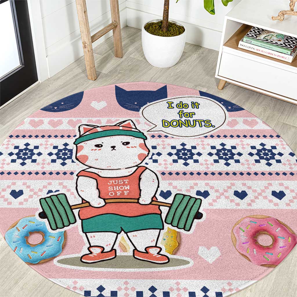 Cat I Do It For Donuts Christmas Round Carpet Xmas Holiday Patterns - Wonder Print Shop
