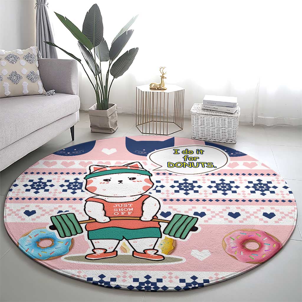 Cat I Do It For Donuts Christmas Round Carpet Xmas Holiday Patterns - Wonder Print Shop