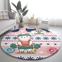 Cat I Do It For Donuts Christmas Round Carpet Xmas Holiday Patterns - Wonder Print Shop
