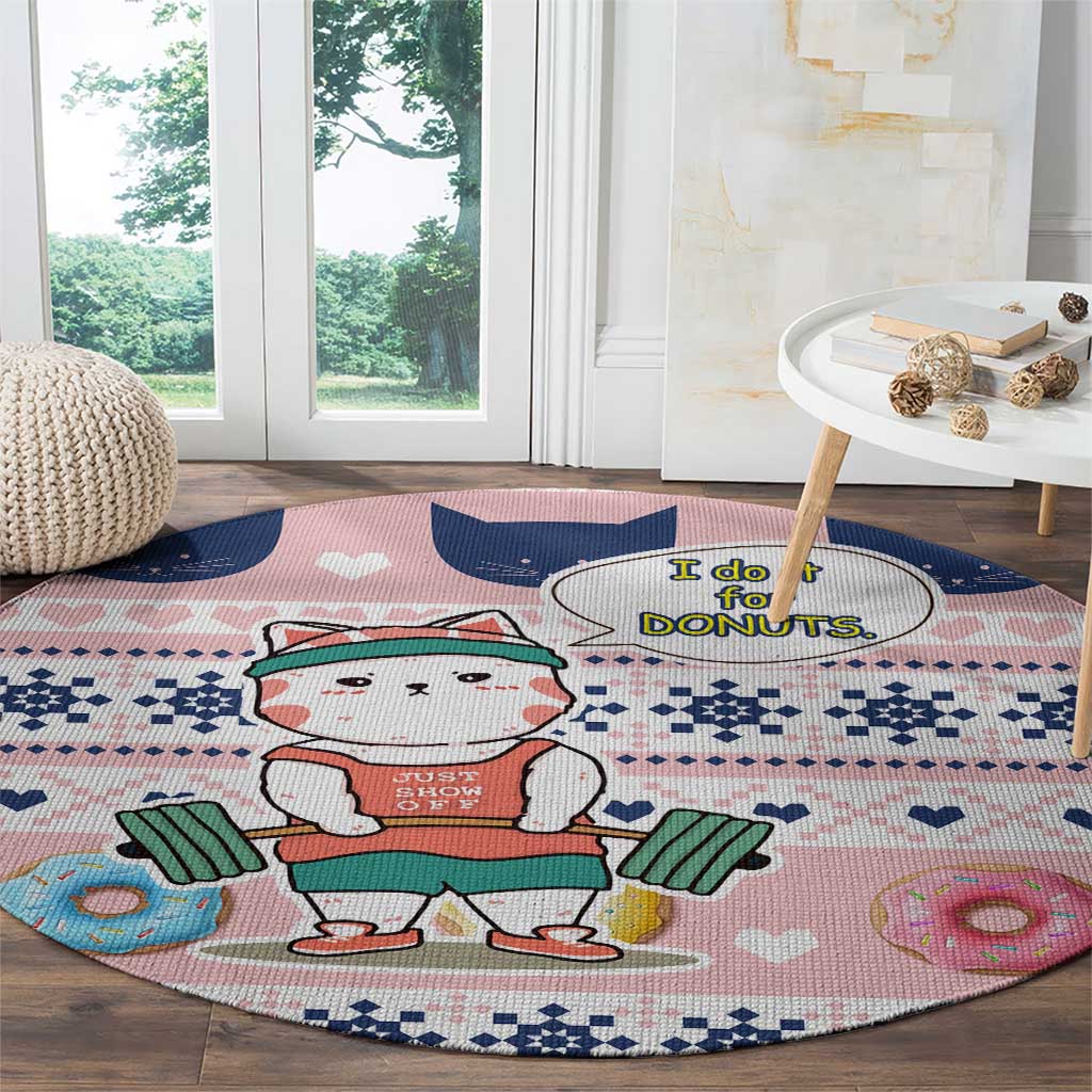 Cat I Do It For Donuts Christmas Round Carpet Xmas Holiday Patterns - Wonder Print Shop