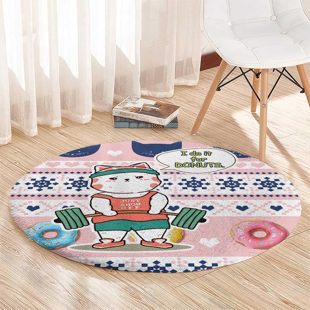 Cat I Do It For Donuts Christmas Round Carpet Xmas Holiday Patterns - Wonder Print Shop