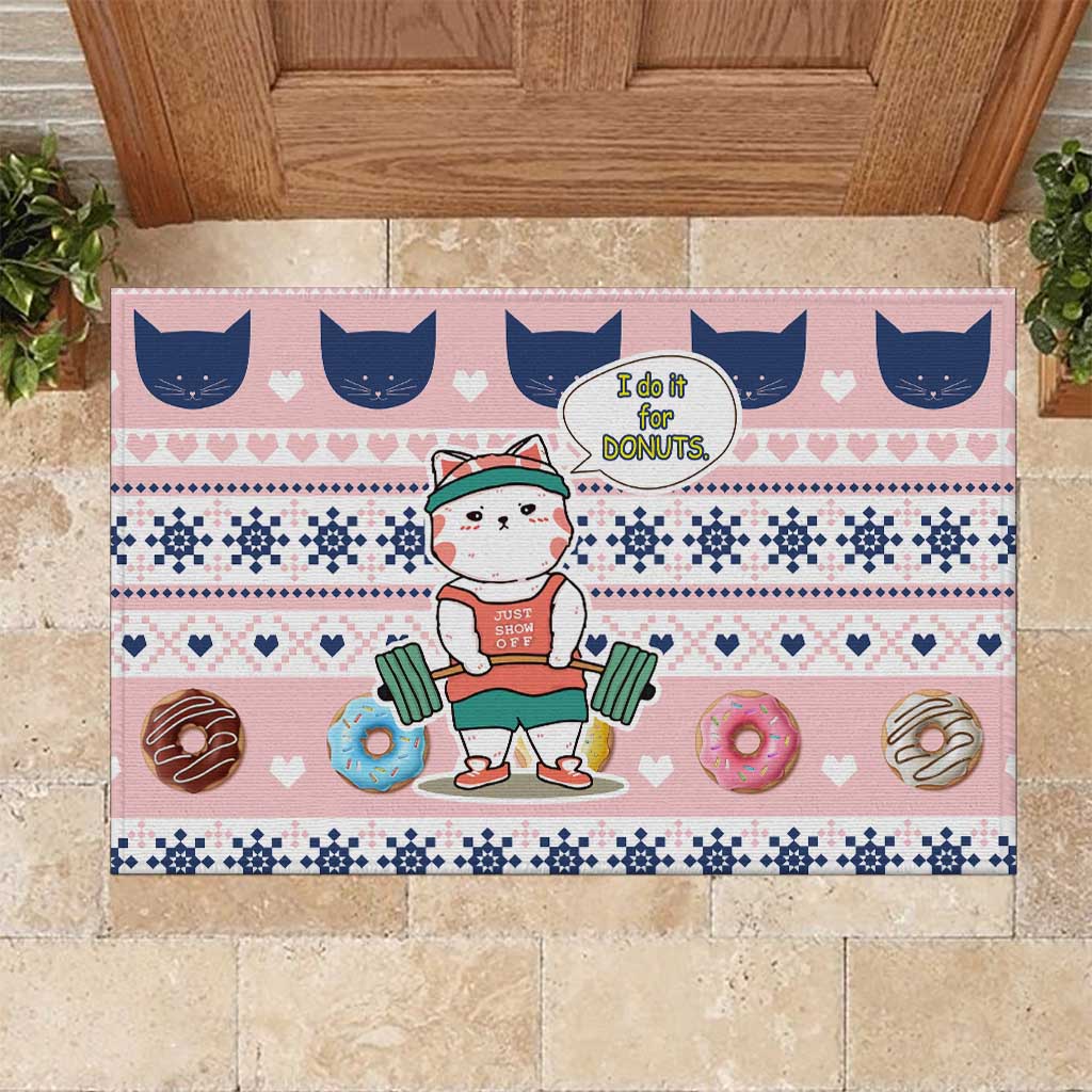 Cat I Do It For Donuts Christmas Rubber Doormat Xmas Holiday Patterns - Wonder Print Shop