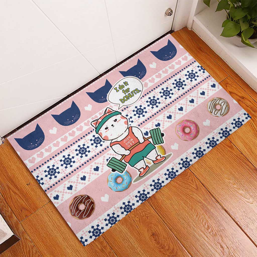 Cat I Do It For Donuts Christmas Rubber Doormat Xmas Holiday Patterns - Wonder Print Shop
