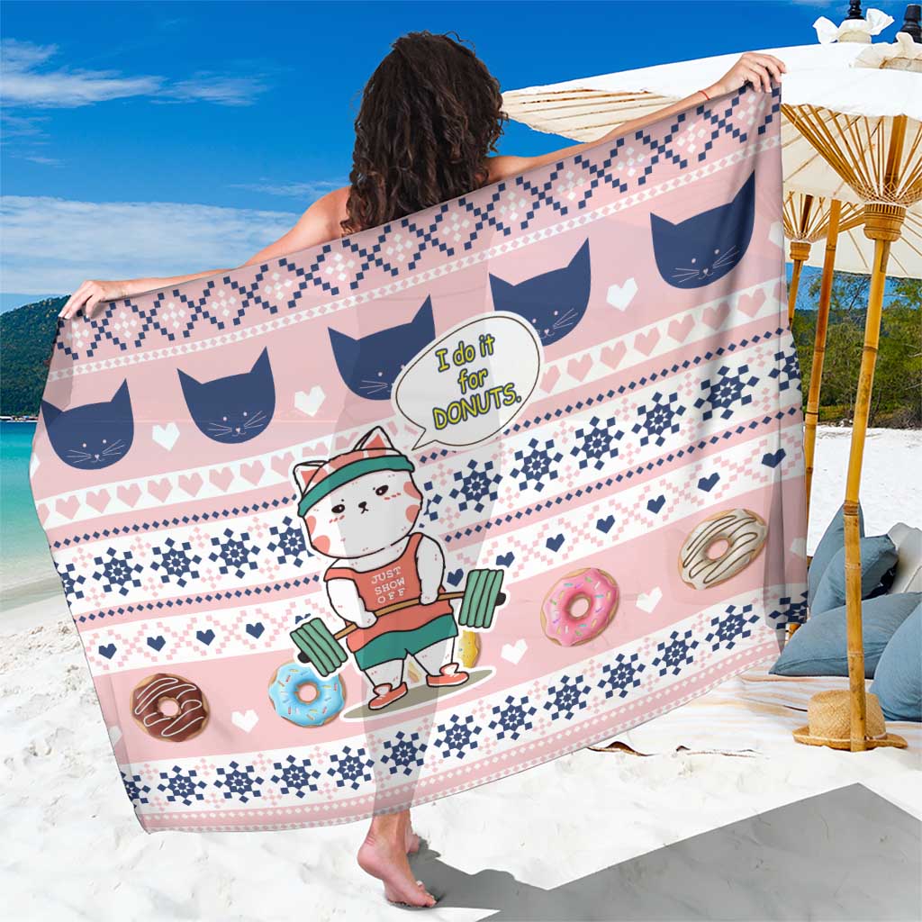 Cat I Do It For Donuts Christmas Sarong Xmas Holiday Patterns - Wonder Print Shop