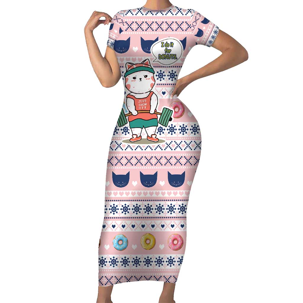 Cat I Do It For Donuts Christmas Short Sleeve Bodycon Dress Xmas Holiday Patterns - Wonder Print Shop