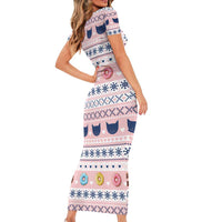 Cat I Do It For Donuts Christmas Short Sleeve Bodycon Dress Xmas Holiday Patterns - Wonder Print Shop